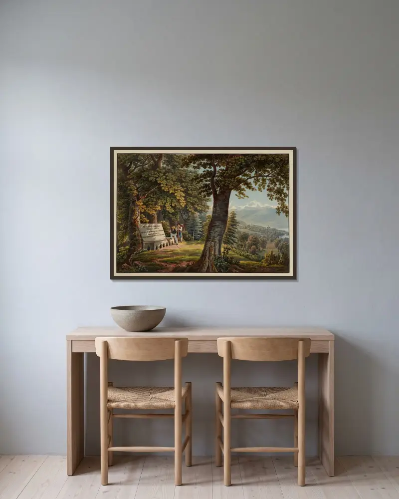 Vy från den lilla skogen Bächihölzli nära Thun av Gabriel Lory the Younger inramad på en vägg