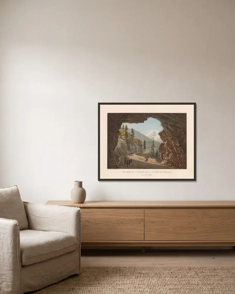 Widok z wyjścia z Galerii Schalbet, od strony Włoch, Gabriel Lory the Younger w ramie na ścianie