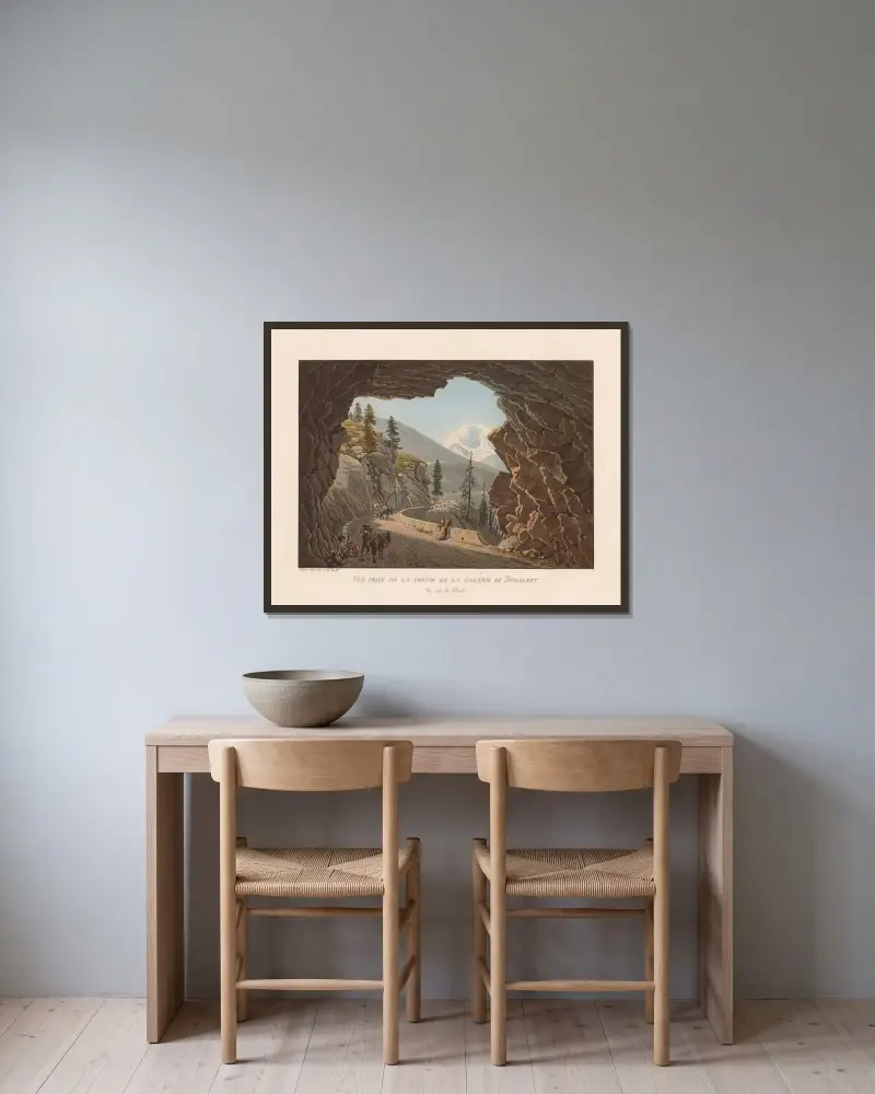 Widok z wyjścia z Galerii Schalbet, od strony Włoch, Gabriel Lory the Younger w ramie na ścianie
