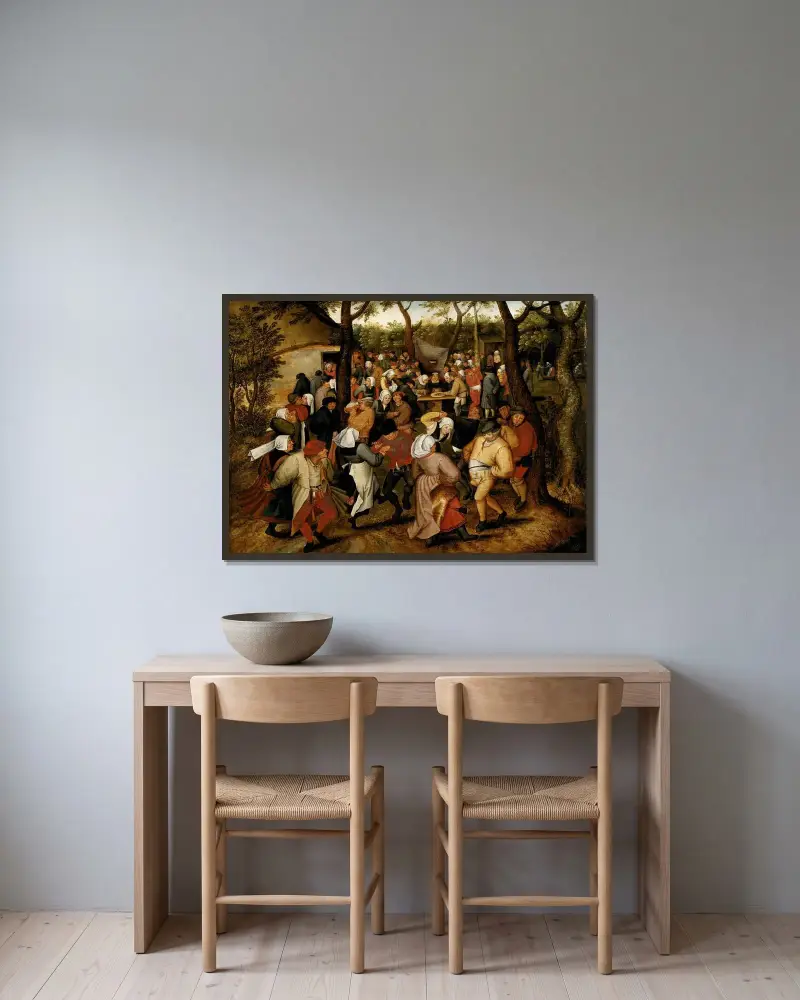 Hochzeitstanz im Freien von Pieter Brueghel The Younger gerahmt an einer Wand