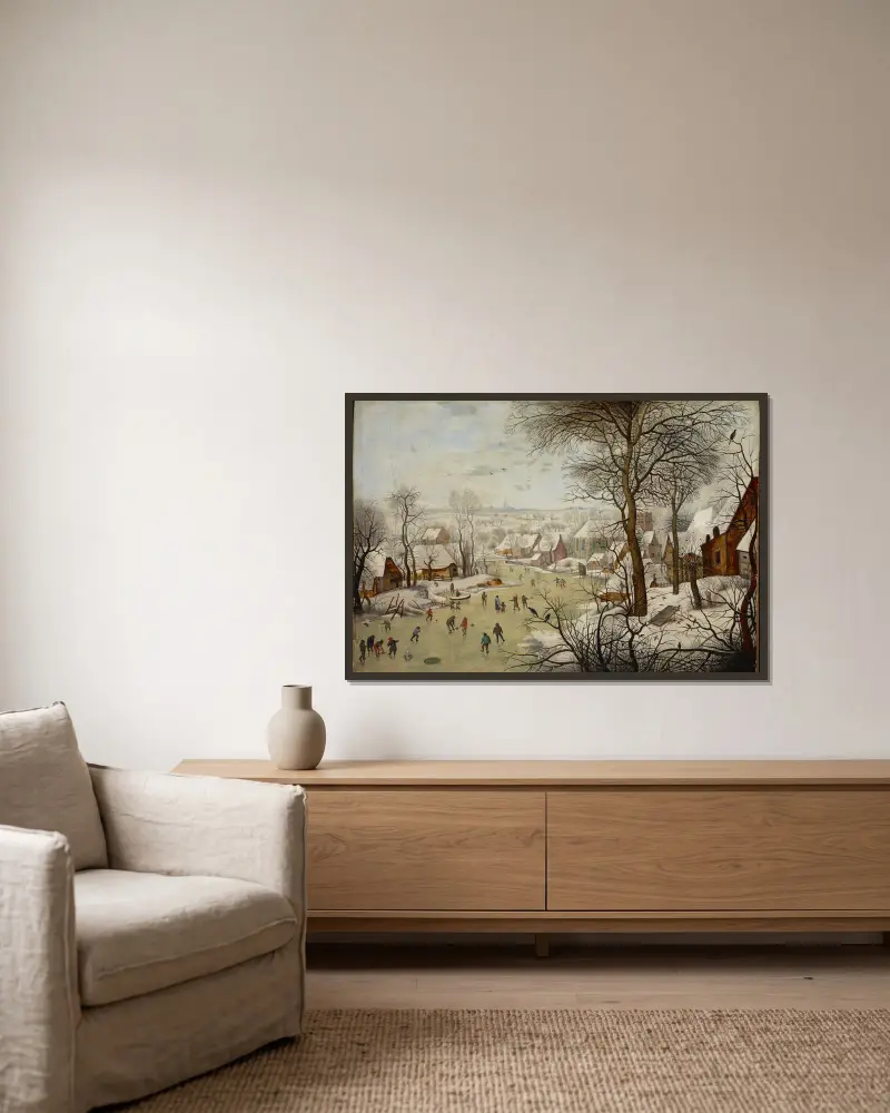 Winterlandschaft mit Vogelfalle von Pieter Brueghel The Younger gerahmt an einer Wand