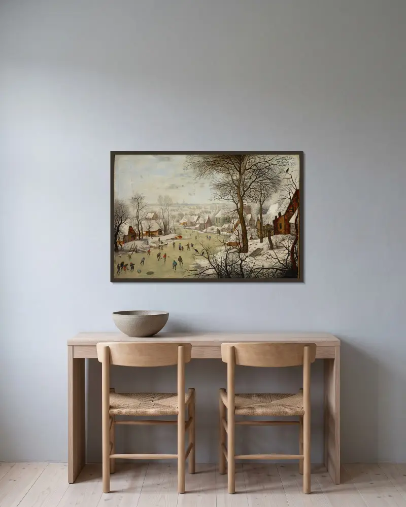 Winterlandschaft mit Vogelfalle von Pieter Brueghel The Younger gerahmt an einer Wand