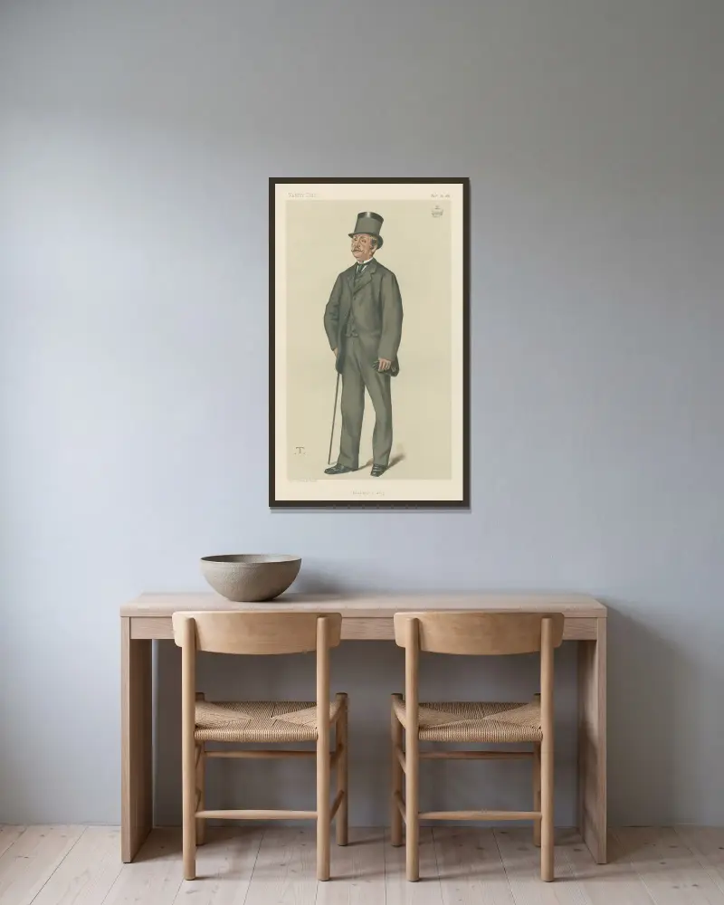 Politiker – Vanity Fair – 'ärftlig whip'. Viscount Hawarden. 26 november 1881 av Théobald Chartran inramad på en vägg
