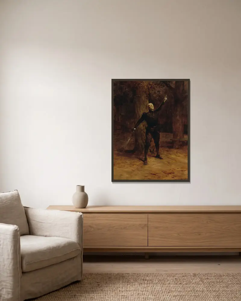 Portrait de Constant Coquelin dans le rôle de Cyrano de Bergerac av Théobald Chartran inramad på en vägg