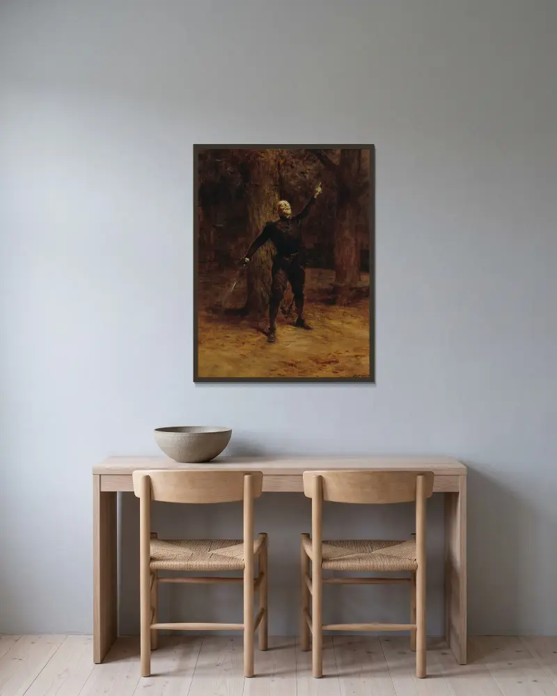 Portrait de Constant Coquelin dans le rôle de Cyrano de Bergerac av Théobald Chartran inramad på en vägg