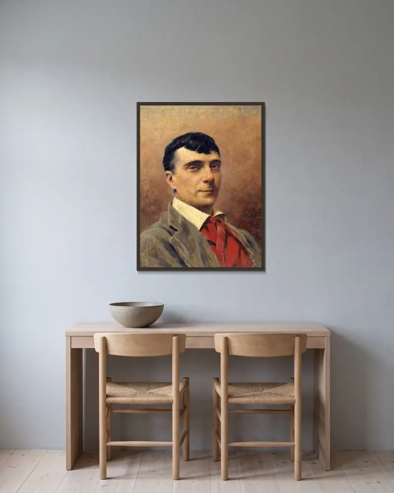 Porträtt av Gustave Worms (1836–1910), medlem av Comédie-Française av Théobald Chartran inramad på en vägg