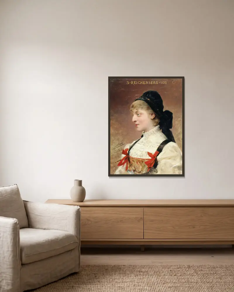 Portrait de Suzanne Reichenberg (1853-1924), sociétaire de la Comédie-Française av Théobald Chartran inramad på en vägg