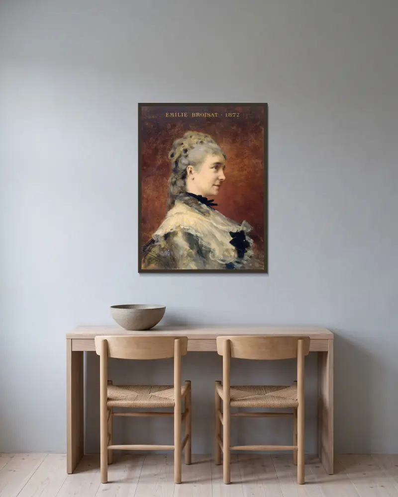 Portrait d’Émilie Broisat av Théobald Chartran inramad på en vägg