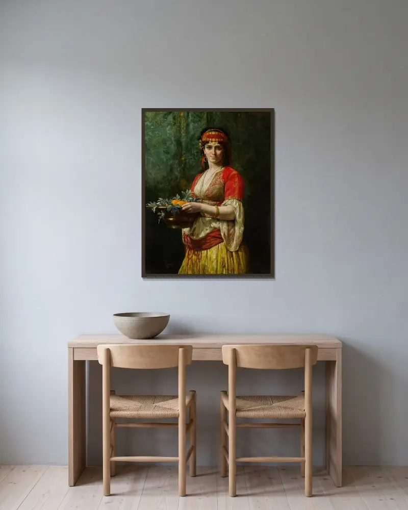 Apelsinförsäljerskan av Théobald Chartran inramad på en vägg