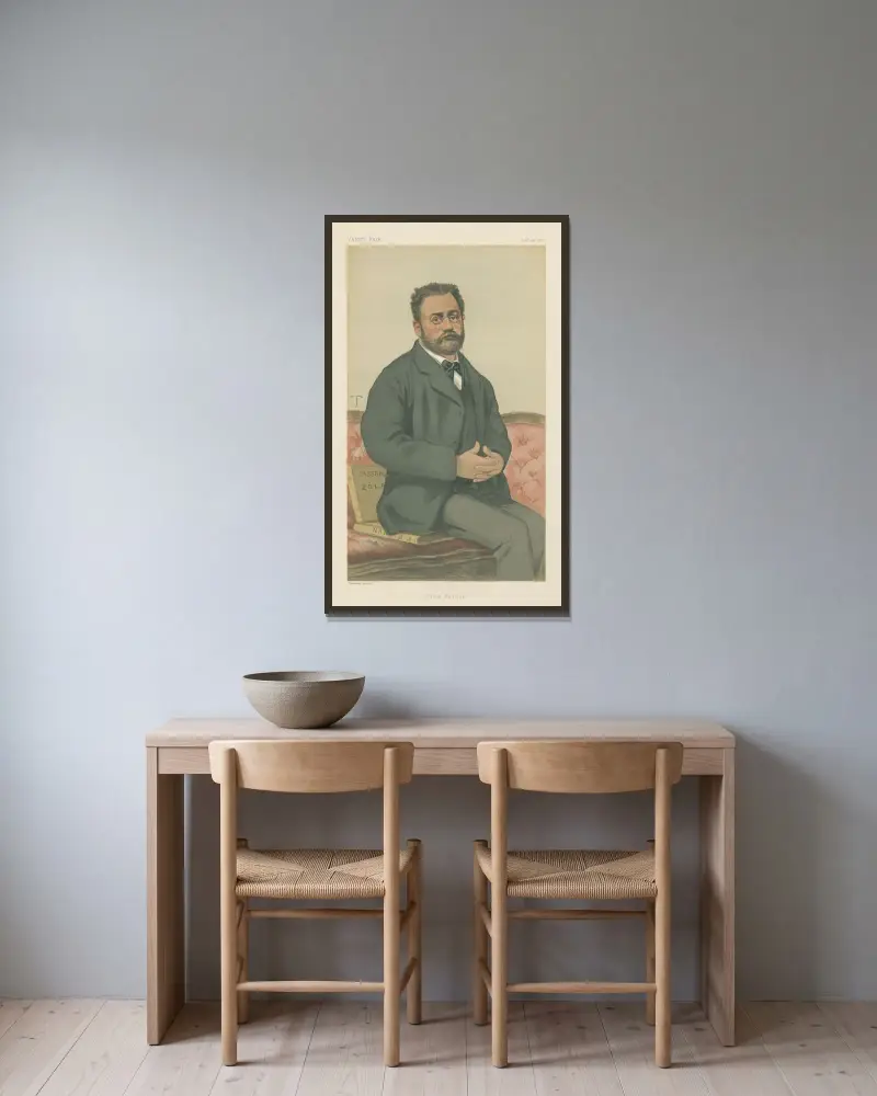 Vanity Fair; Literary; ‘French Realism’, Emile Zola, January 24, 1880 av Théobald Chartran inramad på en vägg