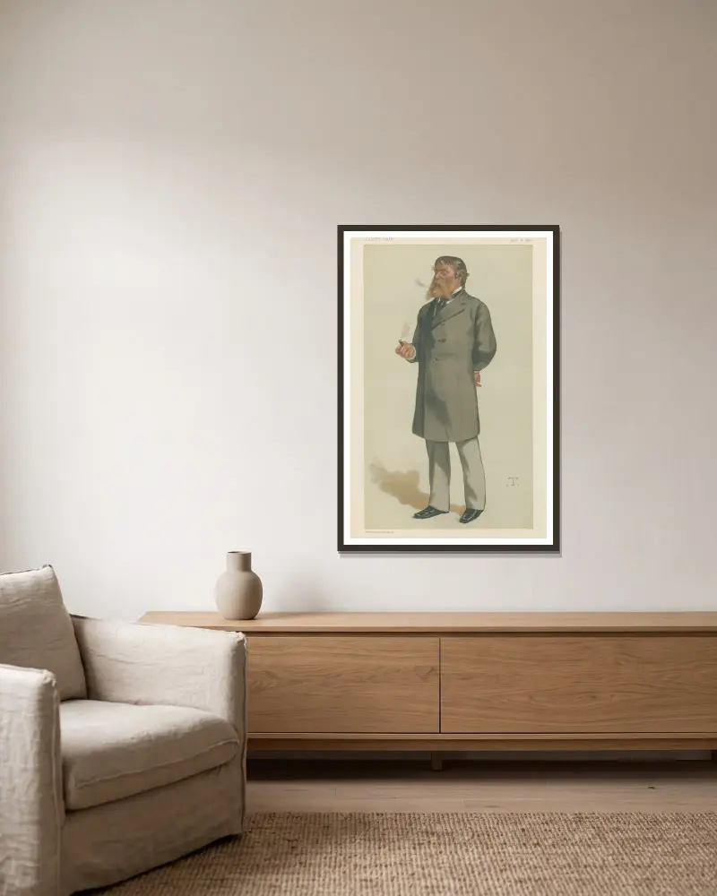 Vanity Fair; Litterärt; 'Hosea Beglow', James Russell Lowell, 21 augusti 1880 av Théobald Chartran inramad på en vägg