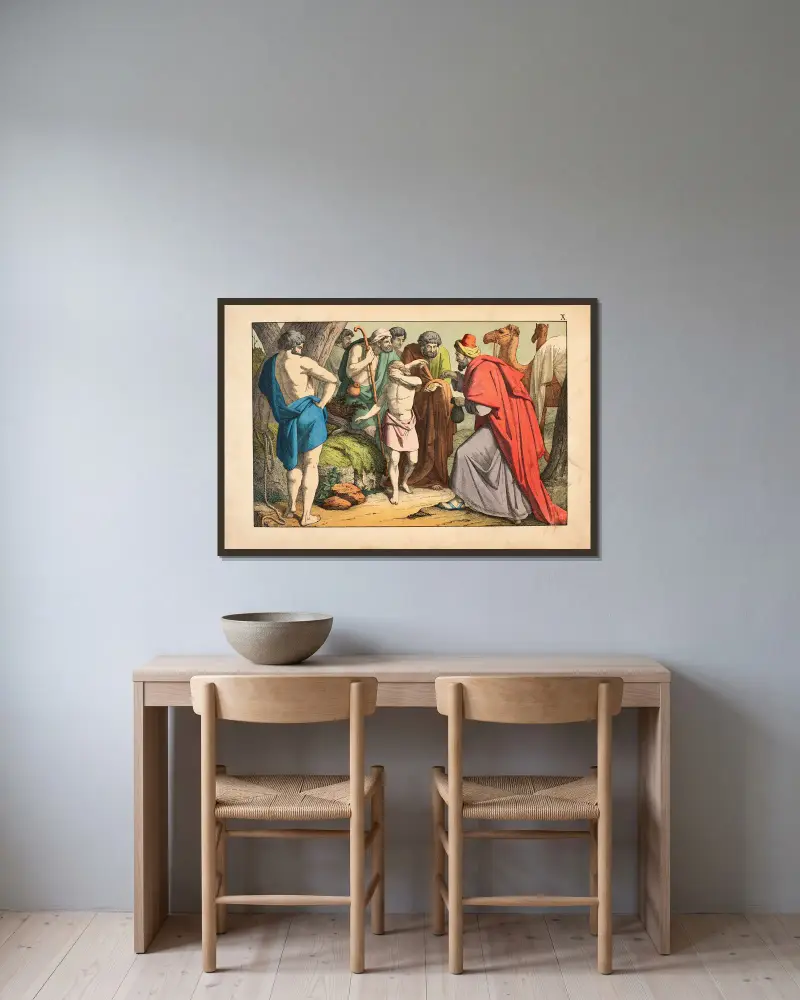 Joseph is sold by his brothers av Theodor Eckardt inramad på en vägg