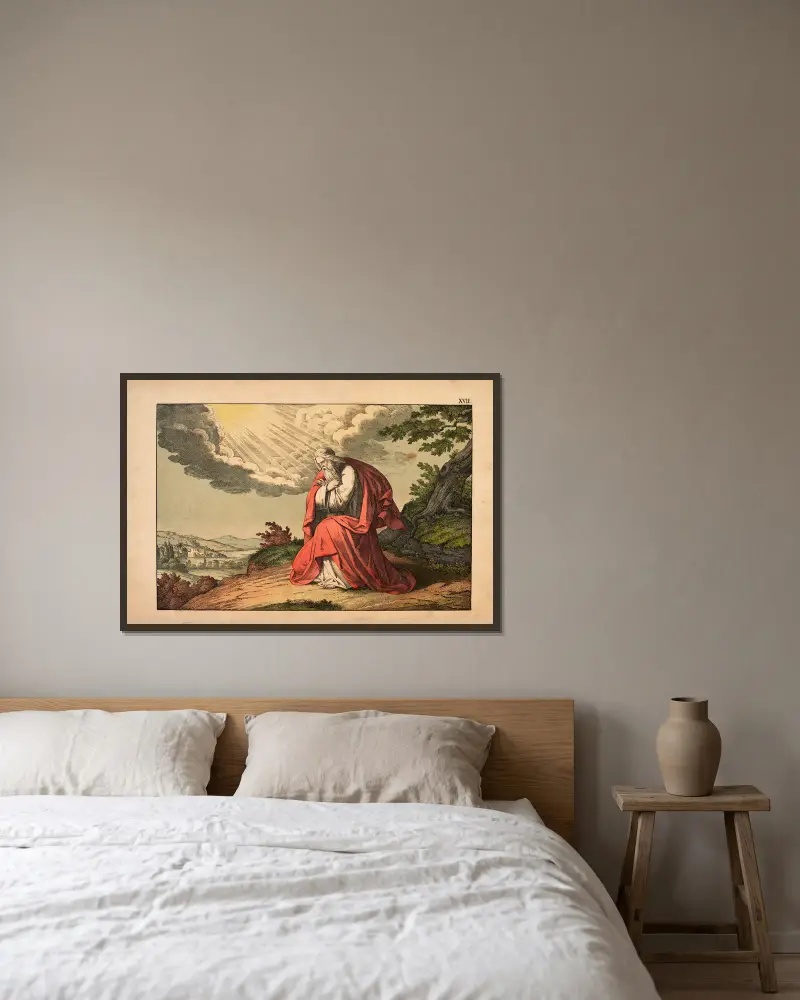 Moses’ death on Mount Nebo av Theodor Eckardt inramad på en vägg