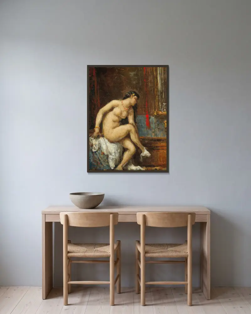 At her Toilette av Théodore Chassériau inramad på en vägg
