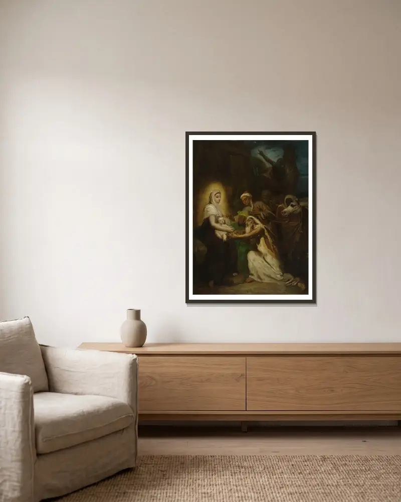 L’Adoration des Mages av Théodore Chassériau inramad på en vägg