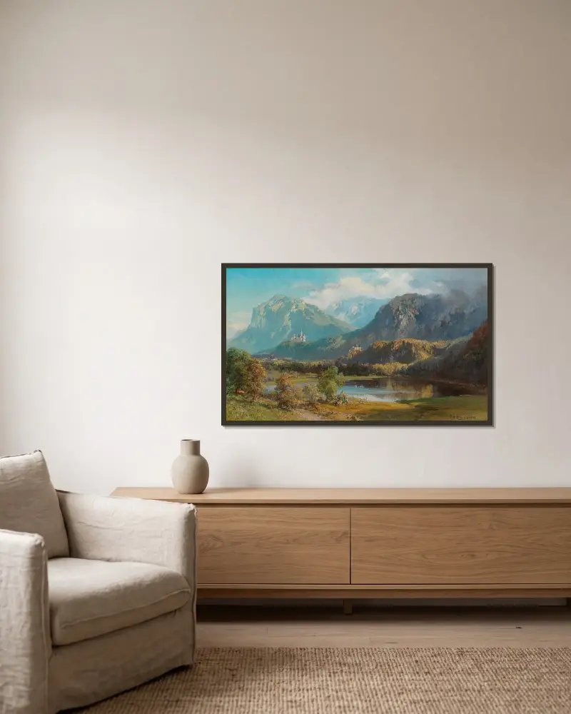 Utsikt över Neuschwanstein av Edward Theodore Compton inramad på en vägg