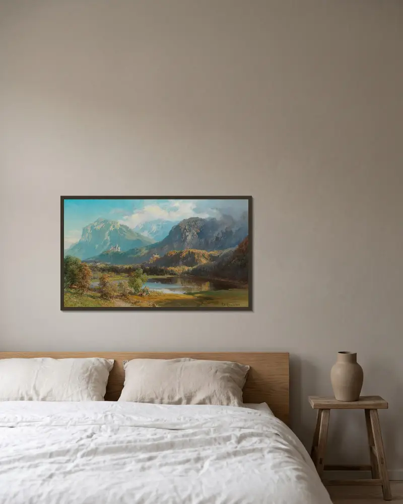 Utsikt över Neuschwanstein av Edward Theodore Compton inramad på en vägg