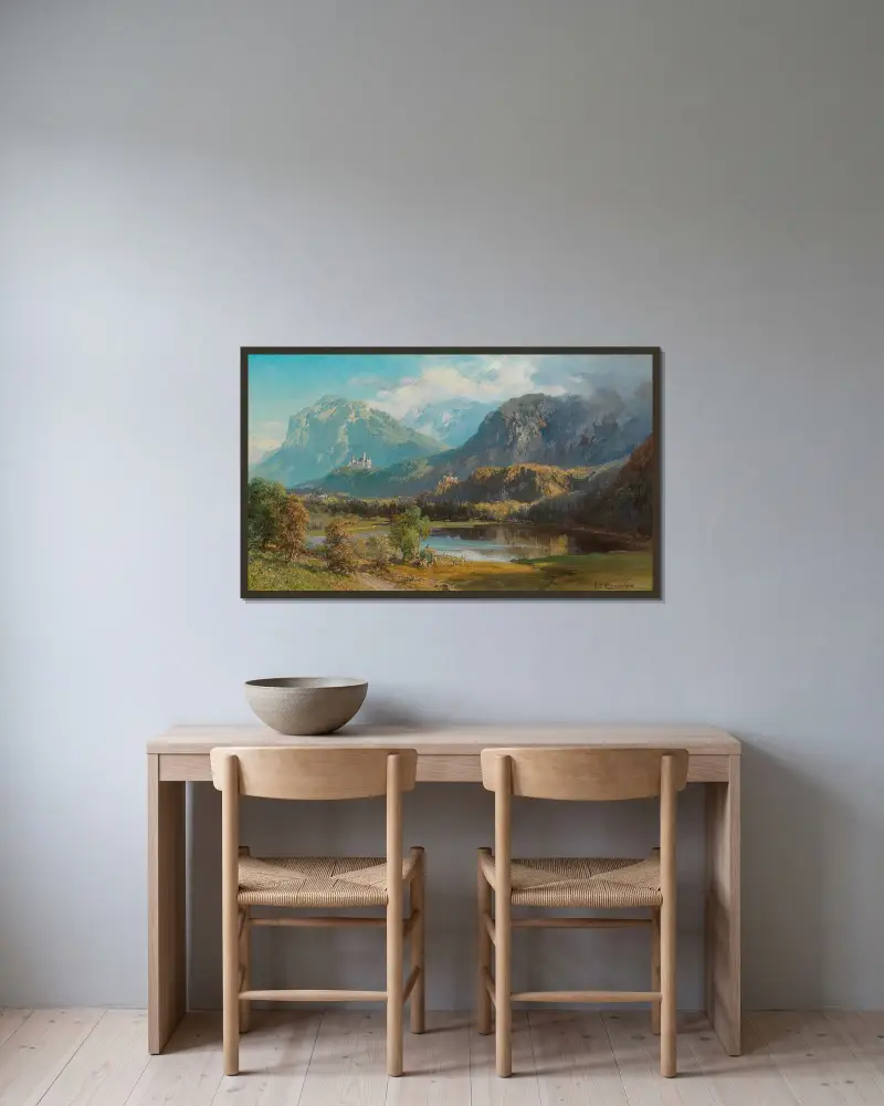 Utsikt över Neuschwanstein av Edward Theodore Compton inramad på en vägg