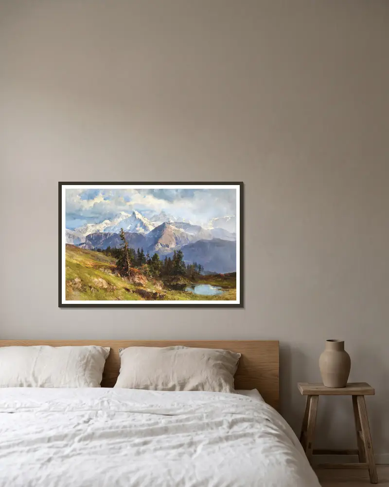 A View of the Wetterhorn and the Rosenlaui Glacier in the Bernese Alps, Switzerland av Edward Theodore Compton inramad på en vägg
