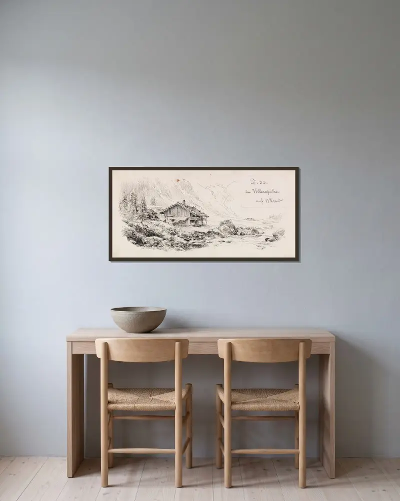 Bei der Villerspitze von Edward Theodore Compton gerahmt an einer Wand