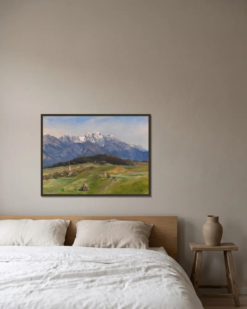 Blick auf Igls im Inntal von Edward Theodore Compton gerahmt an einer Wand
