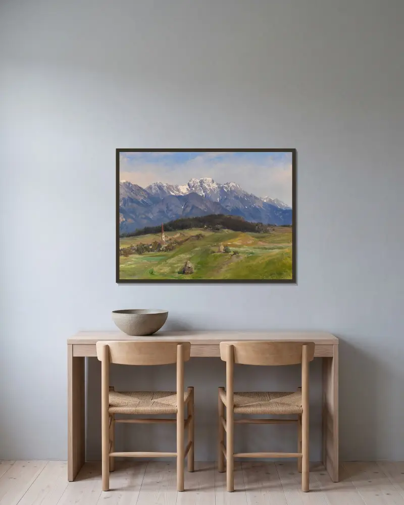 Blick auf Igls im Inntal von Edward Theodore Compton gerahmt an einer Wand