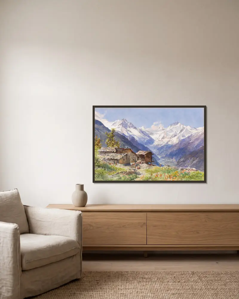Alpe Barneuza (Wallis) von Edward Theodore Compton gerahmt an einer Wand