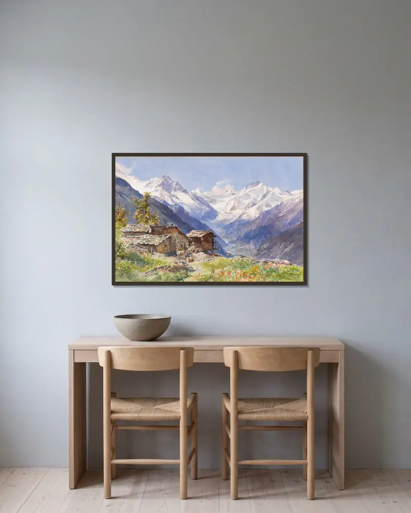 Alpe Barneuza (Wallis) von Edward Theodore Compton gerahmt an einer Wand
