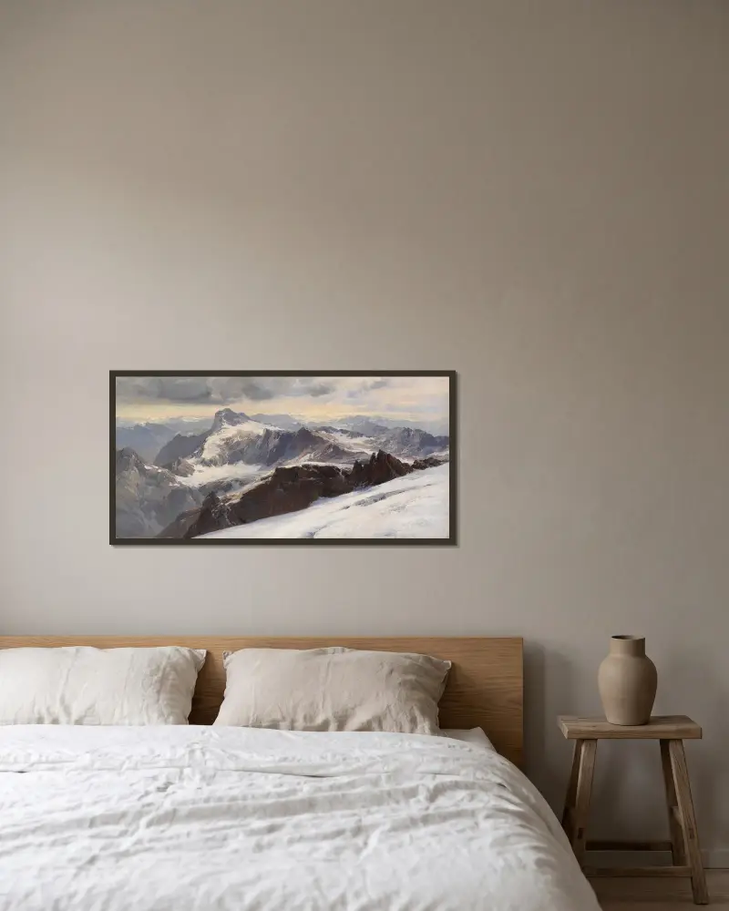 Alperna i Graubünden sedda från Tödi av Edward Theodore Compton inramad på en vägg