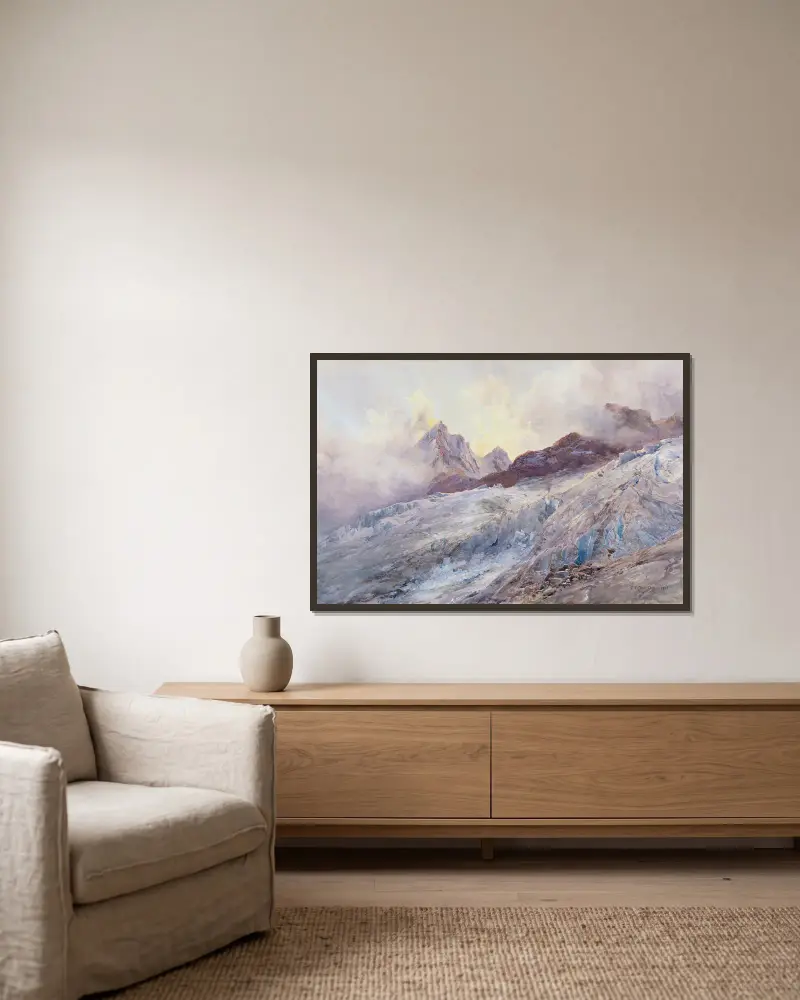 Finsteraarhorn von Edward Theodore Compton gerahmt an einer Wand