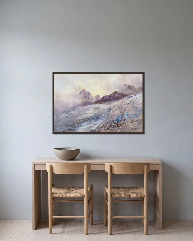 Finsteraarhorn von Edward Theodore Compton gerahmt an einer Wand