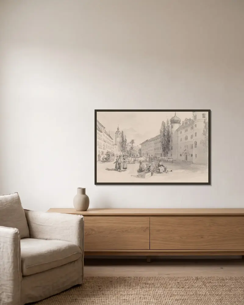 Hauptplatz in Lienz von Edward Theodore Compton gerahmt an einer Wand