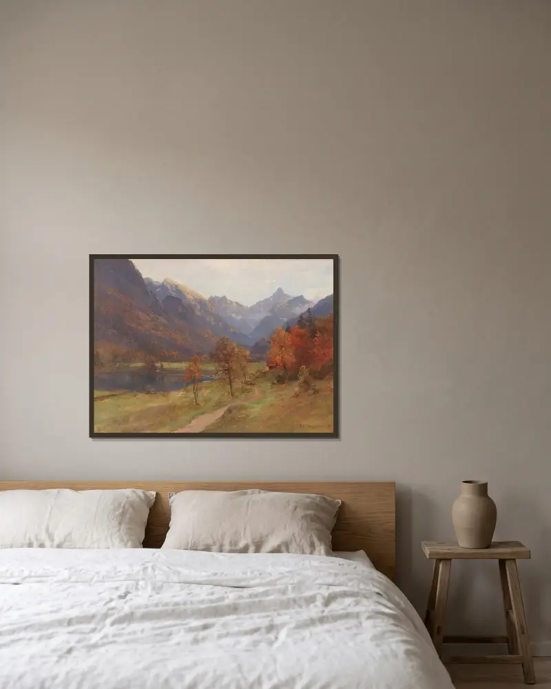 Herbst im Stodertal von Edward Theodore Compton gerahmt an einer Wand