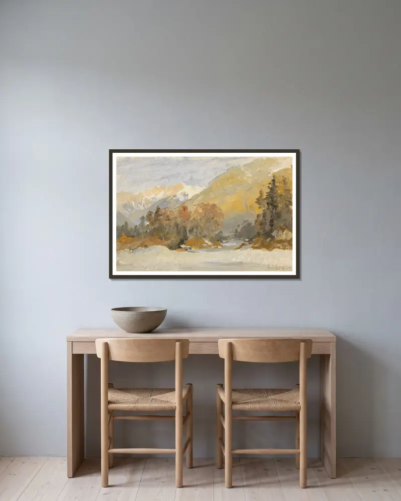Herbstliche Voralpenlandschaft (Studie) von Edward Theodore Compton gerahmt an einer Wand