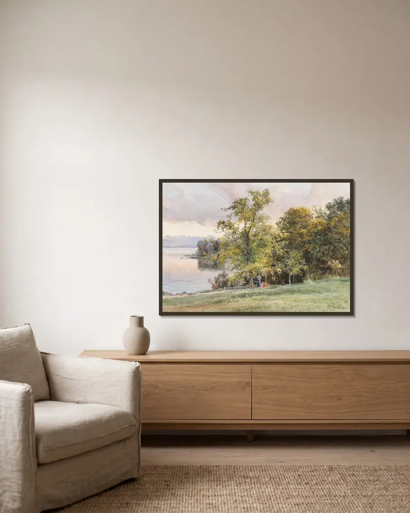 Landschaft am Starnberger See von Edward Theodore Compton gerahmt an einer Wand