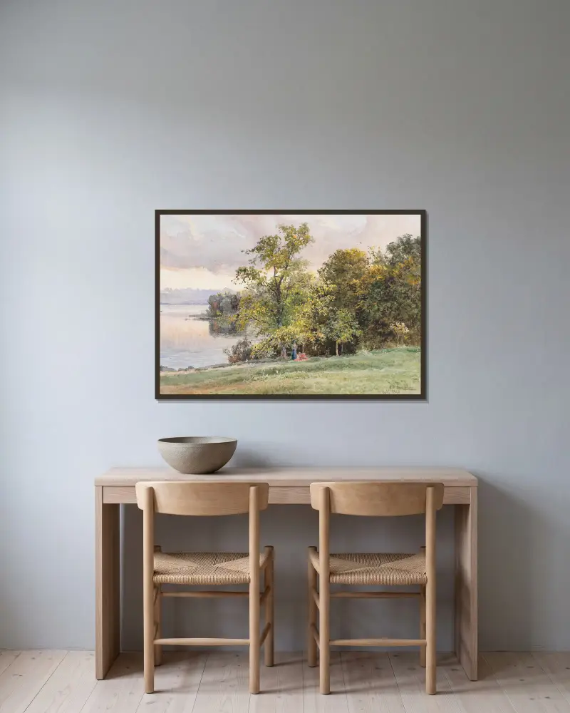 Landschaft am Starnberger See von Edward Theodore Compton gerahmt an einer Wand