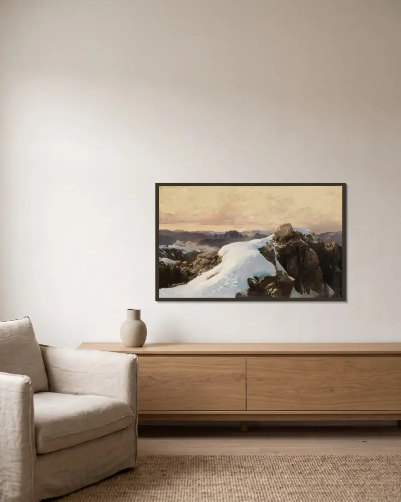 Morgon på bergshöjd av Edward Theodore Compton inramad på en vägg