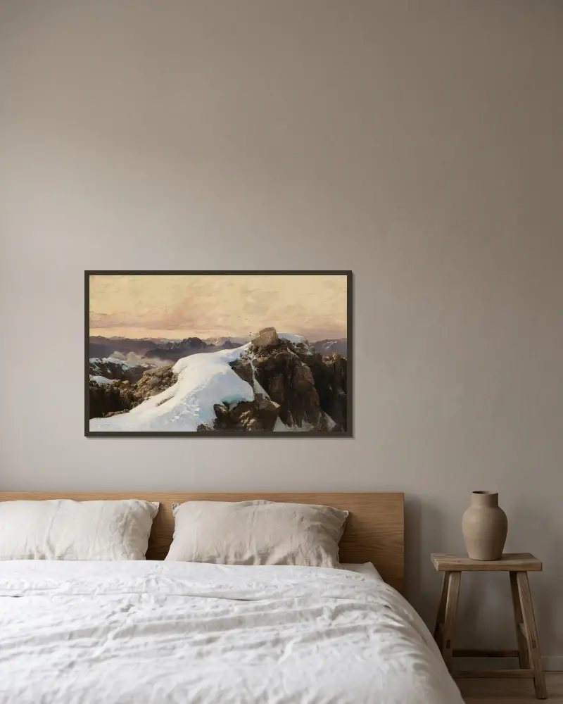 Morgon på bergshöjd av Edward Theodore Compton inramad på en vägg