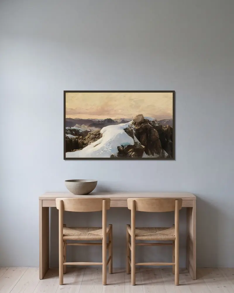 Morgon på bergshöjd av Edward Theodore Compton inramad på en vägg