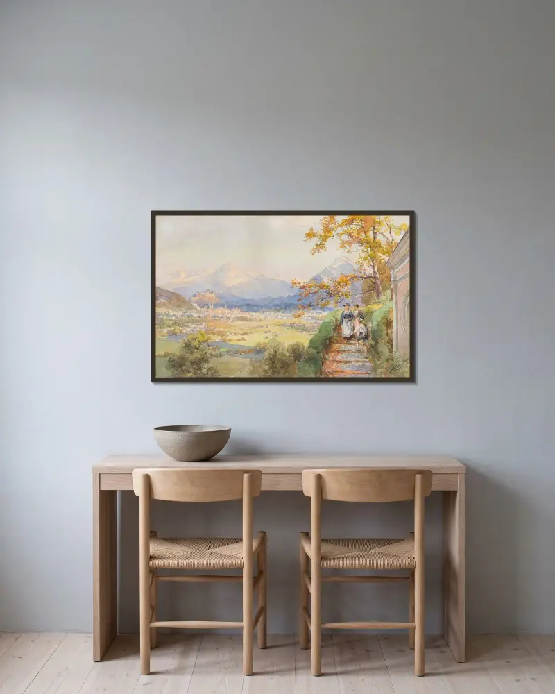Salzburg från Maria Plain av Edward Theodore Compton inramad på en vägg
