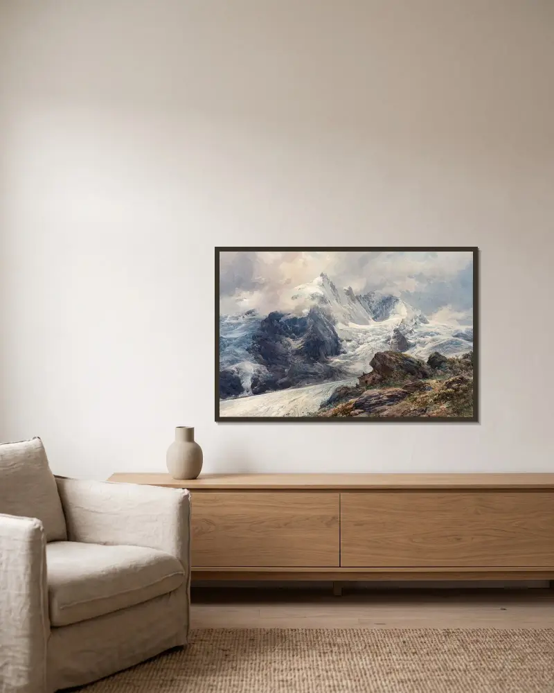 Grossglockner av Edward Theodore Compton inramad på en vägg