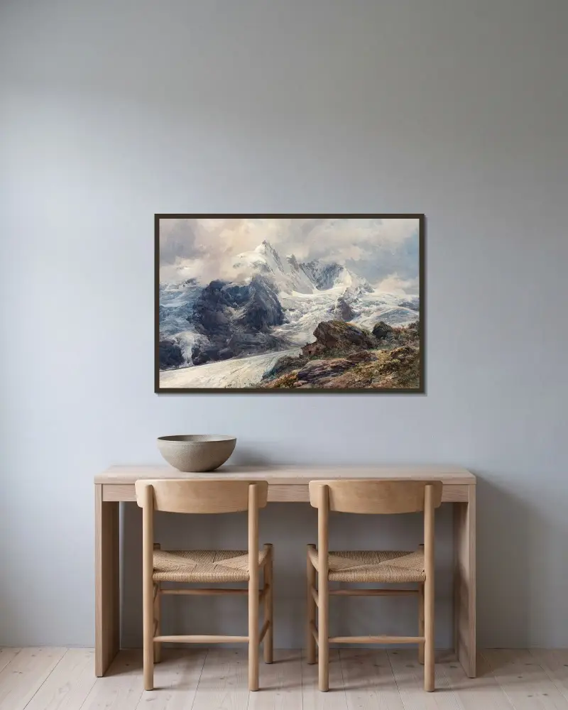Grossglockner av Edward Theodore Compton inramad på en vägg