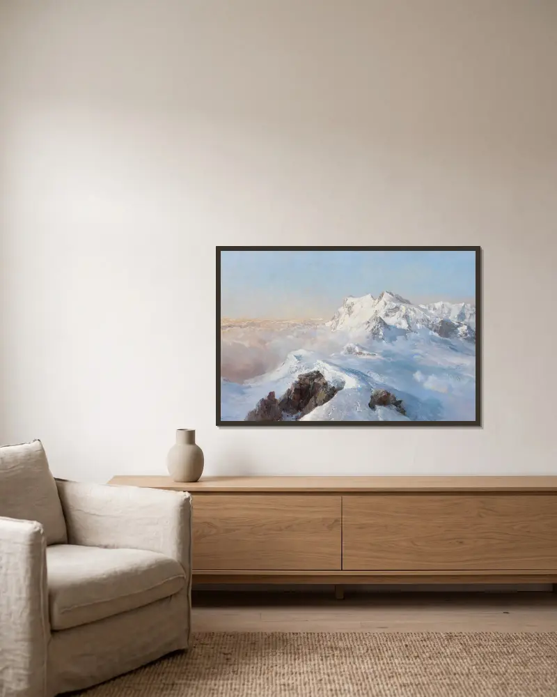 Nad mořem mlhy (Monte Rosa z Rimpfischhornu), Edward Theodore Compton v rámu na stěně