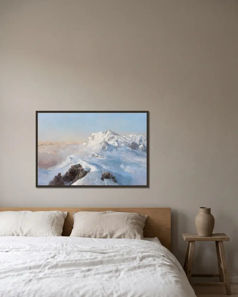 Nad mořem mlhy (Monte Rosa z Rimpfischhornu), Edward Theodore Compton v rámu na stěně