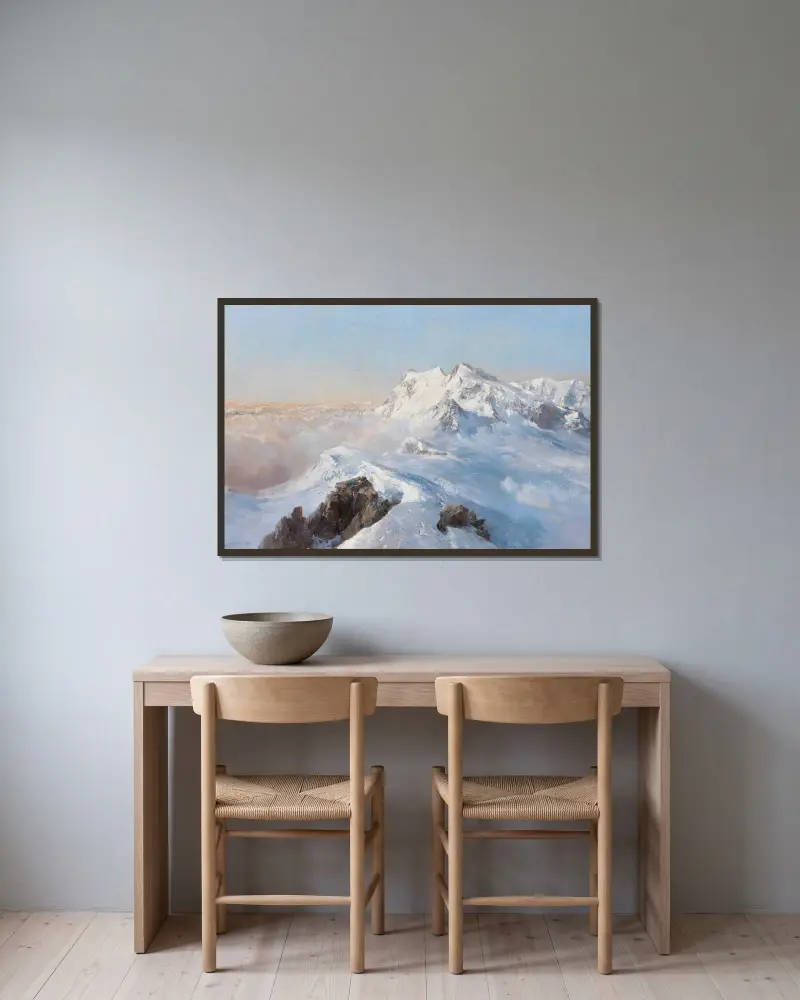Nad mořem mlhy (Monte Rosa z Rimpfischhornu), Edward Theodore Compton v rámu na stěně