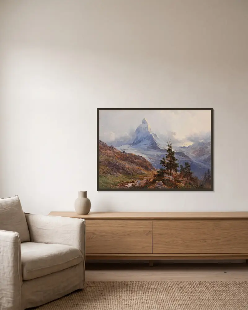 View of the Matterhorn av Edward Theodore Compton inramad på en vägg