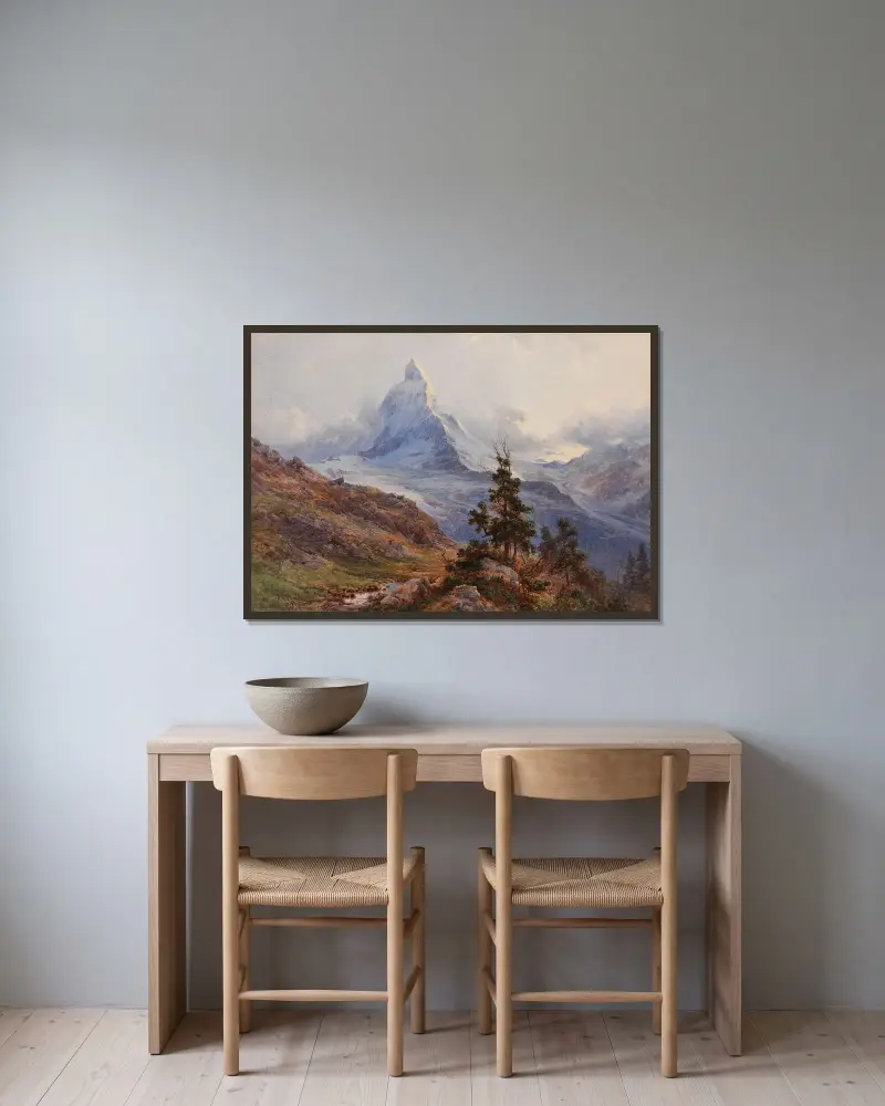 View of the Matterhorn av Edward Theodore Compton inramad på en vägg