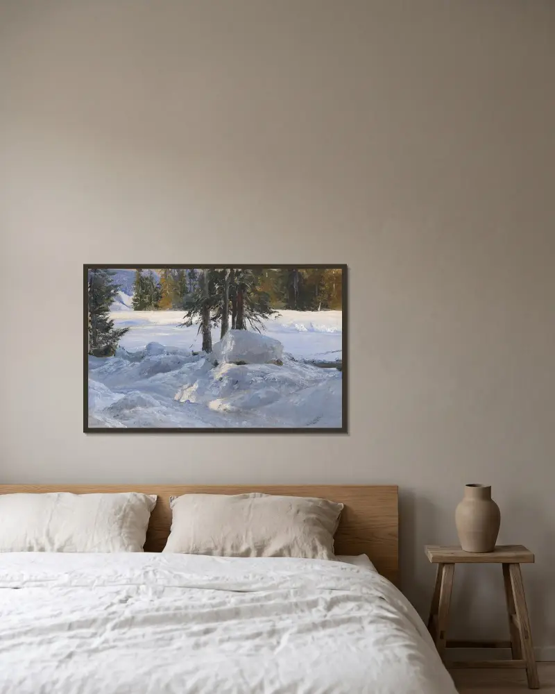 Wintersonne von Edward Theodore Compton gerahmt an einer Wand