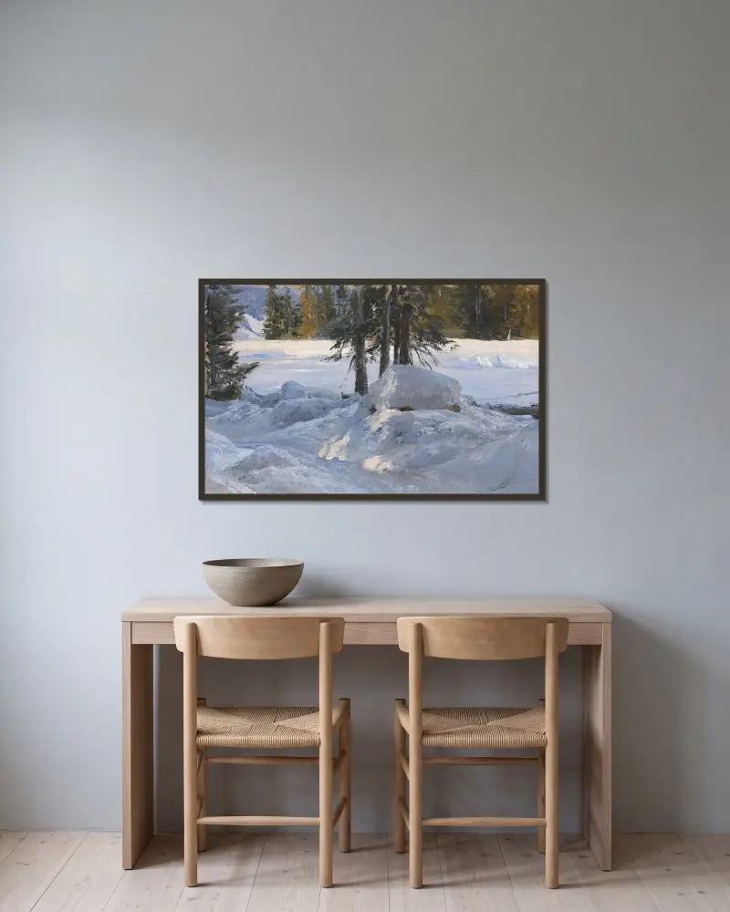 Wintersonne von Edward Theodore Compton gerahmt an einer Wand