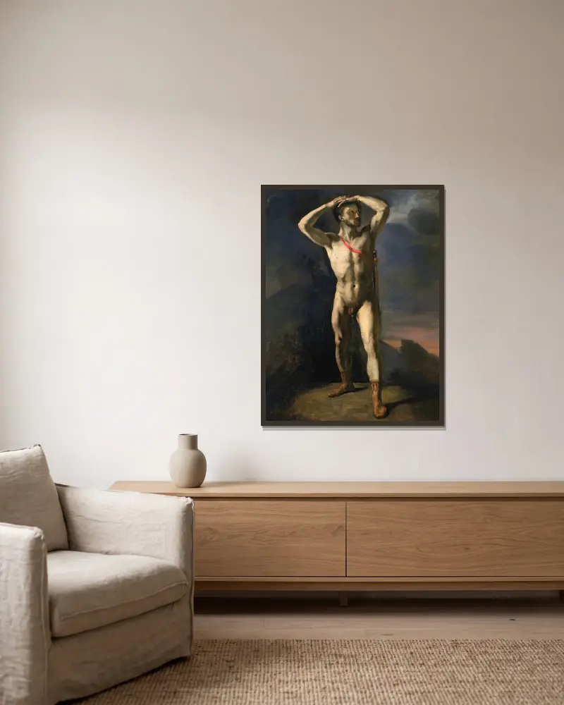Académie d’homme nu au glaive av Théodore Géricault inramad på en vägg